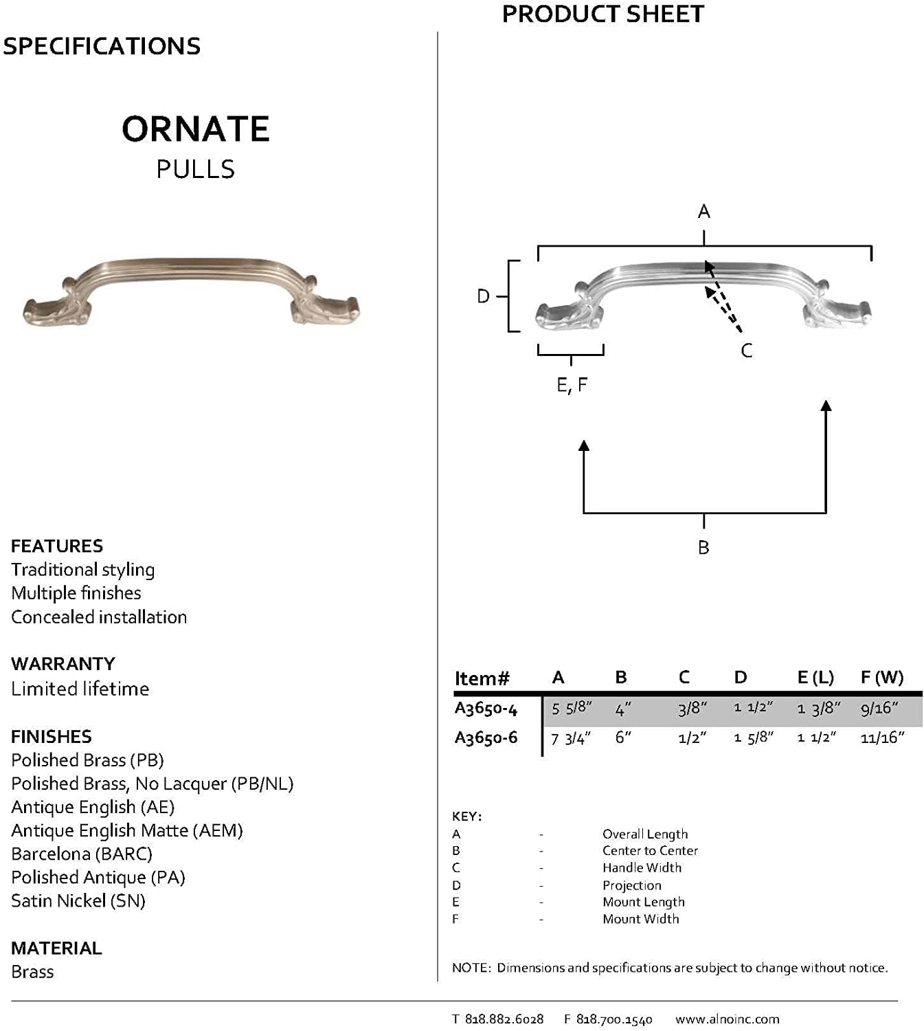 Alno A3650-6-BARC Ornate 6 Inch Cabinet Pull Barcelona