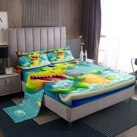 Erosebridal Singing Alligator Sheet Set Twin,Cartoon Animal Bedding Sets Twin Size,Ultra Soft Bed Sheets Twin,Kawaii Room Decorative,3pcs
