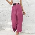 thumbnail image 5 of ShomPort Womens Cotton Linen Pants Elastic High Waist Wide Leg Trousers Full Length Casual Pants with Pockets (Hot Pink), 5 of 8