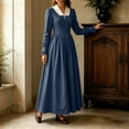thumbnail image 5 of KICILVS Victorian Costume Women V Neck Long Sleeve Ruffle Trim Cuff Swing A Line Dress Renaissance Cosplay Outfit, 5 of 9