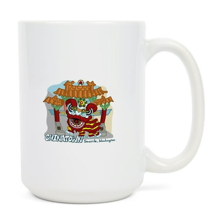 

15 fl oz Ceramic Mug Seattle Washington Chinatown Cartoon Icon Dishwasher & Microwave Safe