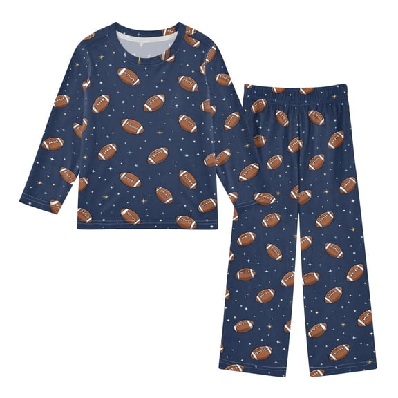 Light Brown and White American Football Cozy Soft Long Sleeves Top and Pants 2 Piece Cool Pjs Pajamas Set Sleepwear Size 3-11Y