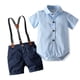 thumbnail image 1 of Ropa de bebé para niño, trajes de cumpleaños de caballero de verano, vestido de fiesta para recién nacido, Rmper sólido de algodón suave + pantalones con cinturón, conjunto para niño pequeño Tan Jianjun unisex, 1 of 2