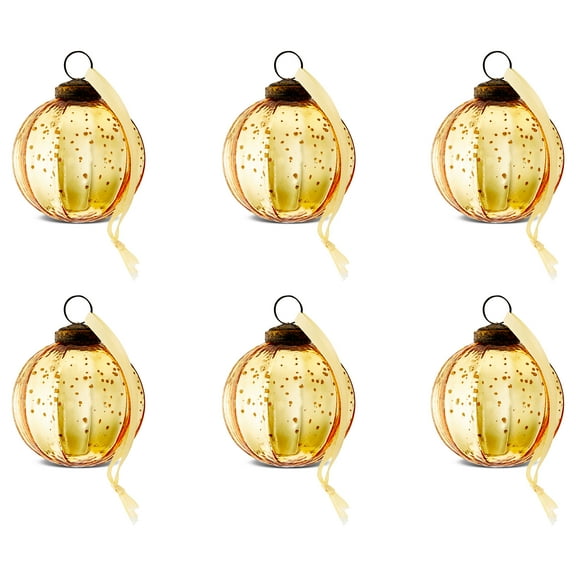 6 Count Gold Glass Ball Christmas Ornaments, 3", by Holiday Time