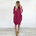 thumbnail image 4 of Lisingtool Plus Size Dress Women's Pocket Loose Dress Ladies Round Neck Casual Knee Length Dress Womens Dresses Red, 4 of 5