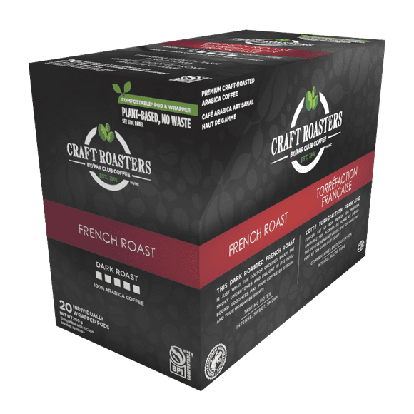 Club Coffee Craft Roasters French Roast - Dark Roast Single Serve Coffee K-Cup Pods, Compostable Coffee Pods, Keurig Brewer Compatible, Rainforest Alliance Certified, 20 Count