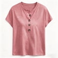 thumbnail image 5 of ClodeEU Women's Henley Neck Button Short Sleeve T-Shirt,Casual Loose Fit Solid Color Tee for Summer Pink,Women's Plus L, 5 of 5
