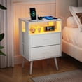thumbnail image 2 of iRerts Nightstands Set of 2, End Tables with Charging Station and LED Lights, Modern Side Table Night Stands with 2 Fabric Drawers, Bedside Tables Set of 2 for Bedroom Living Room, White, 2 of 11
