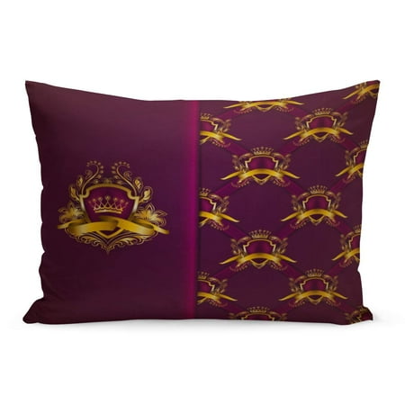 Ornate Crown Settings - ECCOT Elegant Gold Shield Crown Filigree on Ornate Purple Luxury Pillowcase Pillow Cover Cushion Case 20x30 inch