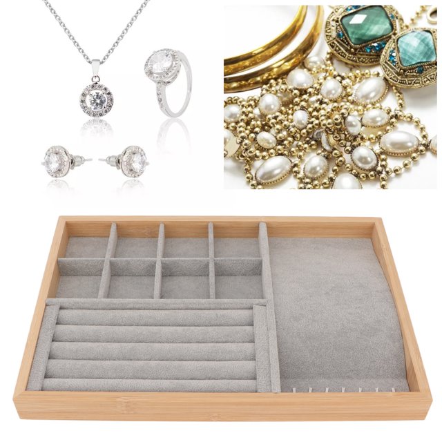 Jewelry Drawer Insert Multipurpose Triple Use Jewelry Display Tray for Ring Earring Bangle Bracelet Necklace Grey