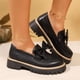 thumbnail image 4 of Xucatan Women's Patent Leather Tassel Loafers, Chunky Sole Slip-On Flat Shoes, Classic British Style Casual Shoes for Women, Plus Size Uniform Shoes Gift, 4 of 8