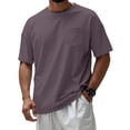 thumbnail image 2 of JoveMarine Men's Loose Fit Casual Short Sleeve Top, Round Neck T-Shirt with Chest Pocket, Soft Cotton Blend for Everyday Wear and Outdoor Activities Purple 3XL, 2 of 9