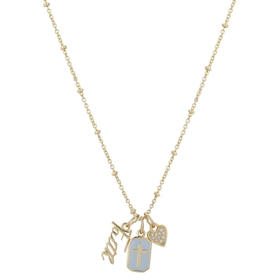 Believe by Brilliance Women's 14Kt Gold Flash Plated Cubic Zirconia "Faith" Charm Necklace, 18 2"