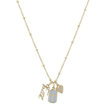 14Kt Gold Flash Plated Cubic Zirconia "Faith" Charm Pendant Necklace, 18+2" Extender