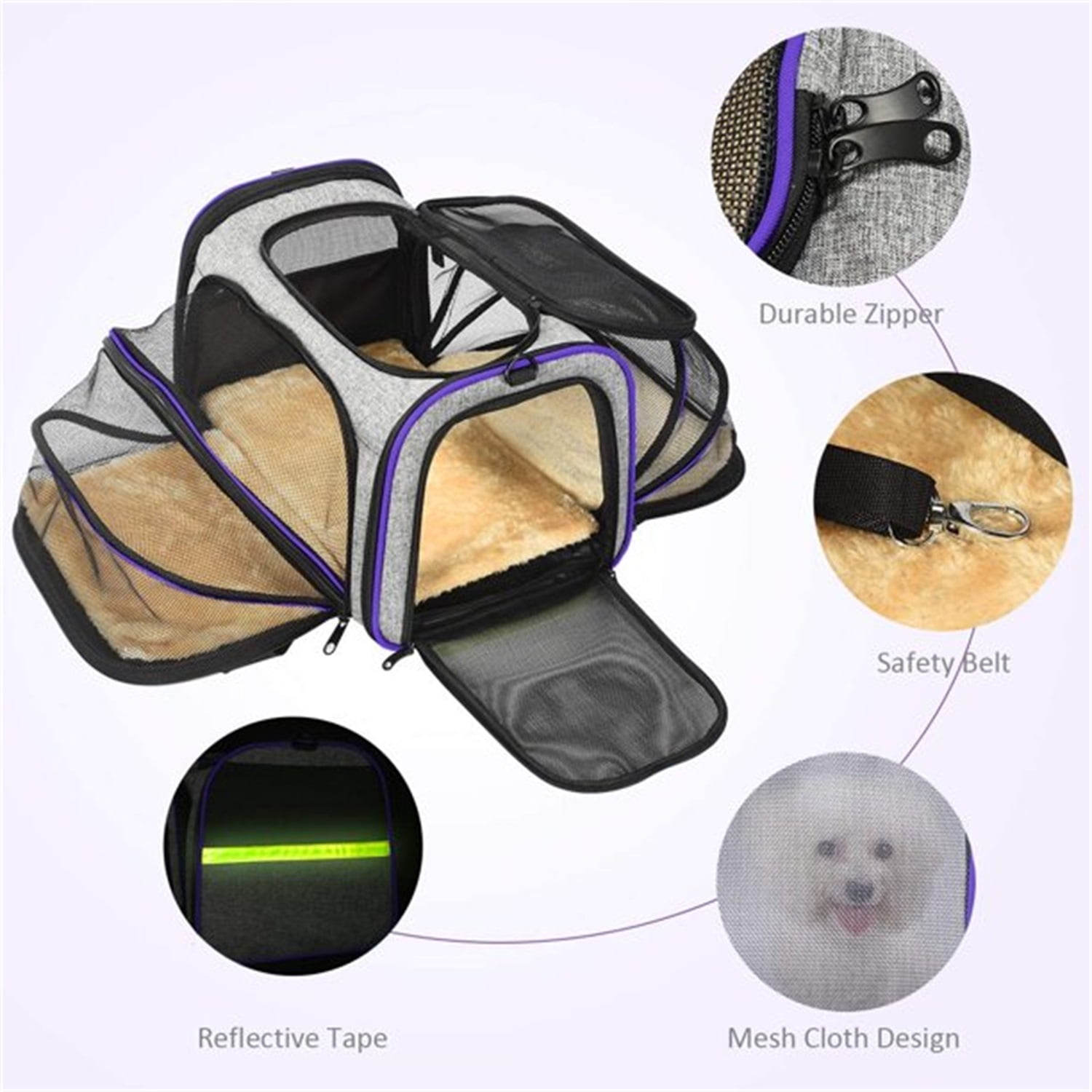 Pefilos 17" Cat Carrier Expandable Soft Sided Medium Cats Dogs Pet Travel Carrier TSA Airline Approved, Purple Pefilos 17" Cat Carrier Expandable Soft Sided Medium Cats Dogs Pet Travel Carrier TSA Airline Approved, Purple