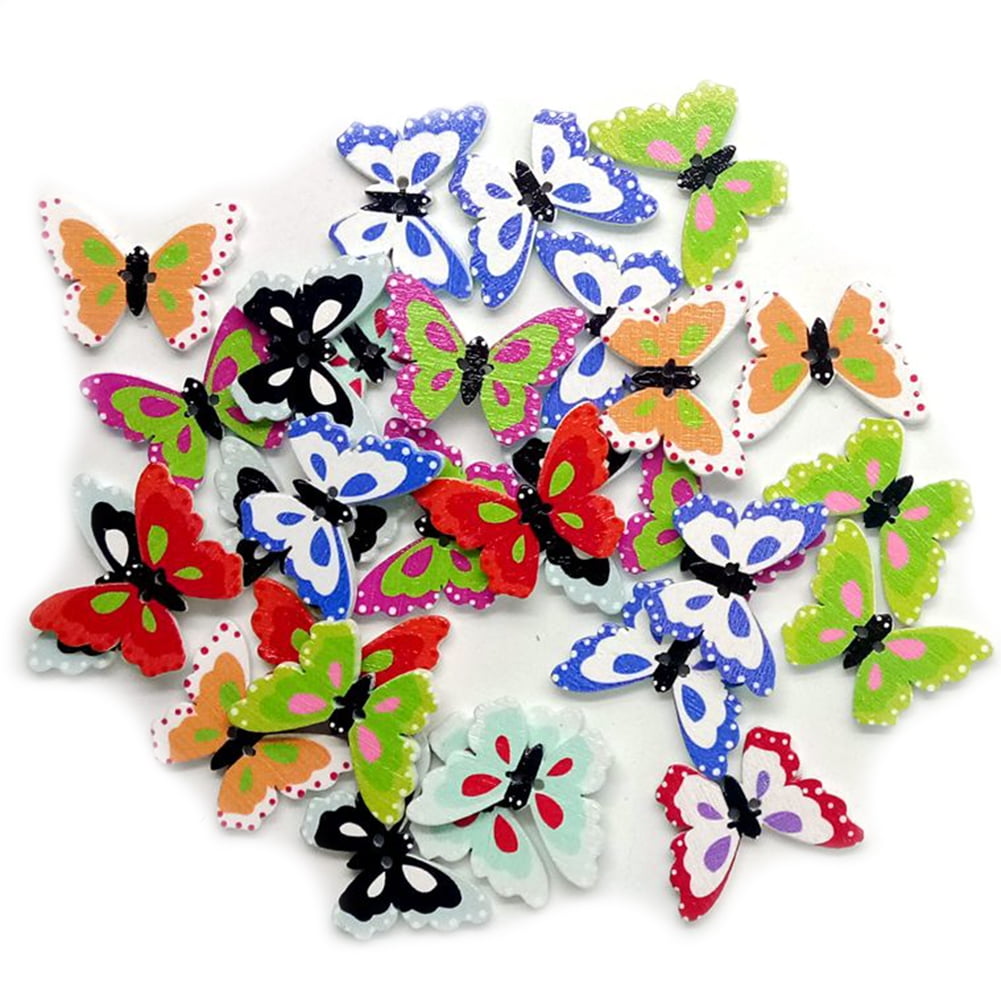 25mm Quality Butterfly Multi-Coloured Wooden Buttons 