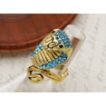 thumbnail image 2 of Women Gold Boa Striking Egyptian Viper Cobra Blue Aqua Crystal Rhinestone Snake Elastic Ring, 2 of 5