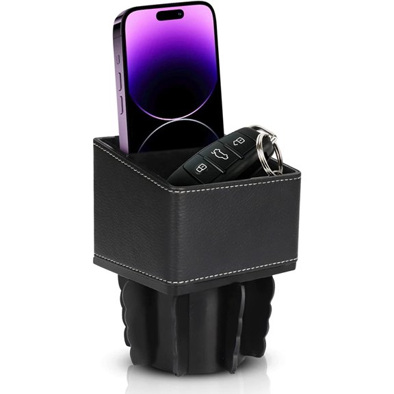 Superior Essentials Car Phone Holder & Key Storage Expander for Cupholder - Universal Size Phone Mount for Car - Elegant Design with Easy Installation - Effortless Charging Cell Phone Holder for Car