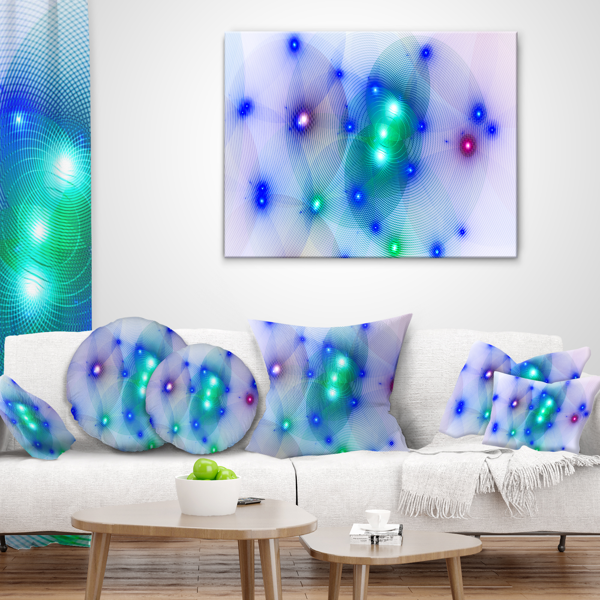 Designart Blue Fractal Lights in Fog - Abstract Throw Pillow - 18x18