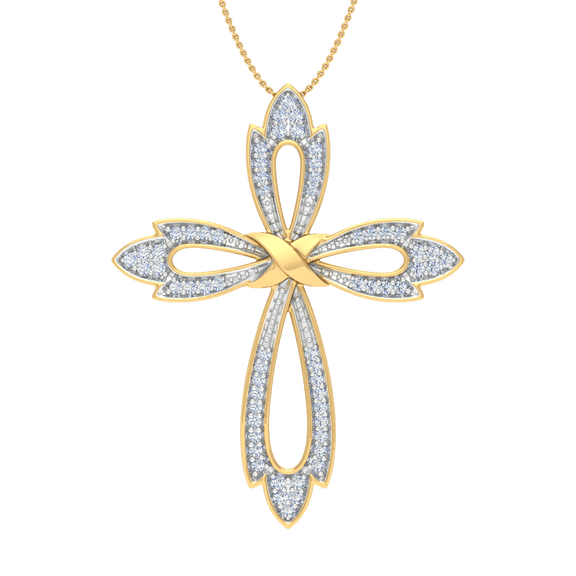 1/2 Carat Diamond Cross Pendant Necklace in 14k Yellow Gold (Silver Chain Included) (SI1-SI2 Clarity)