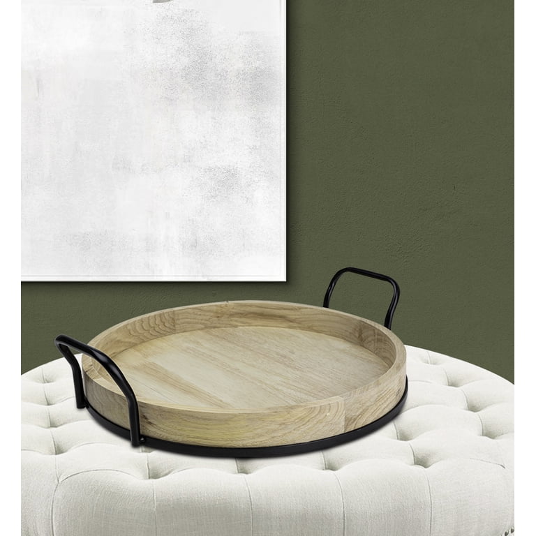 Better Homes & Gardens Round Light Wood Tray with Metal Handles photo 5
