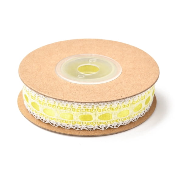 Polyester Ribbon with Flower Edge Trimming Teardrop Pattern for Gifts Wrapping Party Decorating Yellow 5/8 inch(15mm) about 5.4yards(5m)/roll