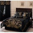 thumbnail image 1 of Chezmoi Collection Ensemble de Literie Jacquard Floral 7 Pcs, Grand, Noir Or, 1 of 4