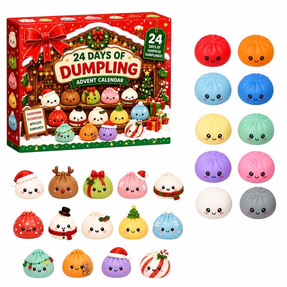 MInHoues Christmas Dumpling Squishy Toys Advent Calendar 2026, 24 Days of Christmas Countdown Calendar with 24PCS Christmas Sensory Stress Relief Toys, Xmas Holiday Surprise Gift for Kids