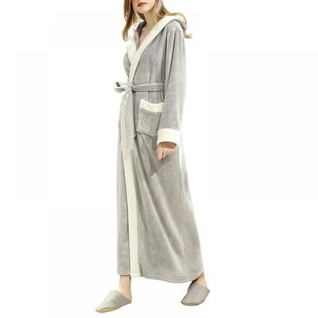 

Womens Robe Long Length Warm Flannel Fluffy Bathrobe Pajamas with Hood Luxury Sleepwear for Home Spa Beauty Salon