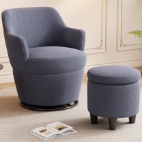 360°Swivel Accent Chair with Ottoman, Lounge Sofa with Nail Trim, Living Room Chairs, Bedroom Chair, Vanity Chair