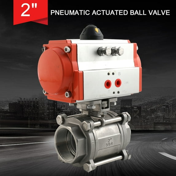 ECUTEE 2" Stainless Steel Pneumatic Ball Valve Three-Piece Double Acting Air Actuated Ball Valve for Control Air, Gas, Liquid(DN50)