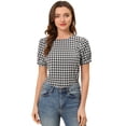 thumbnail image 1 of Blusa de Manga Corta Abullonada Allegra K Vintage con cuello redondo y Guinga informal de verano Para Mujer Negro XL, 1 of 5