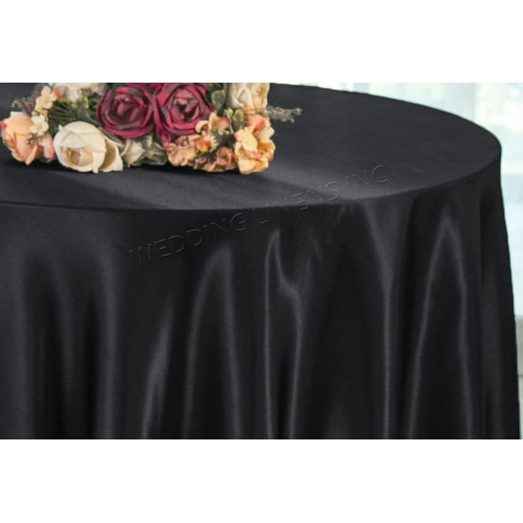 Wedding Linens Inc. 132 inch Round Satin Tablecloth Table Cover Linens - Black