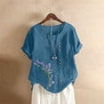 thumbnail image 2 of Liquidation! Uooqdmx Chemises en Lin pour Femmes, Chemises à Manches Courtes pour Femmes, Hauts Fluides pour Femmes, Blouse Col Rond Décontractée Coupe Ample Tunique, Hauts en Gaze pour Femmes, Bleu m, 2 of 5