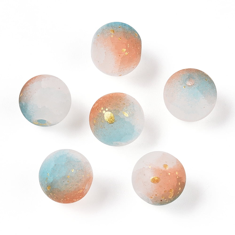 Frosted Baking Painted Glass Beads with Glitter Powder Two Tone Round Pale Turquoise 8x7.5mm Hole: 1.6mm about 1538pcs/1000g