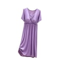 thumbnail image 2 of MYAOYI Womens Nightgown Casual Plus Size V-Neck Solid Color Summer Short Sleeve Comfy Midi Sleepwear with Built in Shelf Bra, 2 of 5