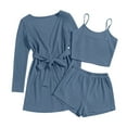 thumbnail image 4 of Diufon Women's Summer 3 Piece Sets Crewneck Cami Tops Long Sleeve Cardigan Elastic Waist Shorts Solid Color Suits, 4 of 4