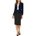 thumbnail image 2 of MODA NOVA Juniors Notched Lapel Long Sleeve Button Office Business Velvet Blazer Dark Blue M, 2 of 5