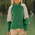 thumbnail image 2 of Ladies' Loose and Comfortable Contrasting Color Design with Lantern Sleeves Semi High Neck Long Sleeve Hoodie for Fashion,Green,M, 2 of 6