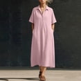 thumbnail image 4 of Pounoo Dresses for Women Short Sleeve Collared Half Placket Sundresses Weekend Outings Lightweight Comfortable Relaxed Fit Midi Dresses Gift, 4 of 6