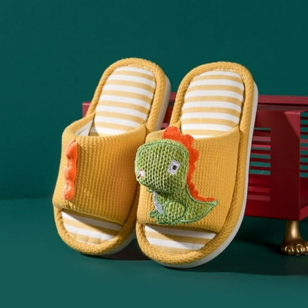 

Bullpiano Baby Slippers Cute Cartoon Dinosaur Slippers Open Toe Memory Foam Toddler Kids Cotton Strip Shoes For Girls Boys 2-6 Years