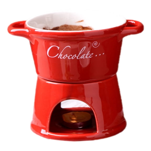 Ceramic Fondue Cup Warmer Melting Pot Mug with Fork for Chocolate Cheese Caramel Dessert Family Gatherings Dinner Parties