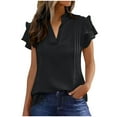 thumbnail image 2 of ClodeEU Women's Summer V-Neck Ruffle Short Sleeve Top,Solid Color Casual Shirt with Double Layer Sleeves Black,Womens Plus XL, 2 of 7