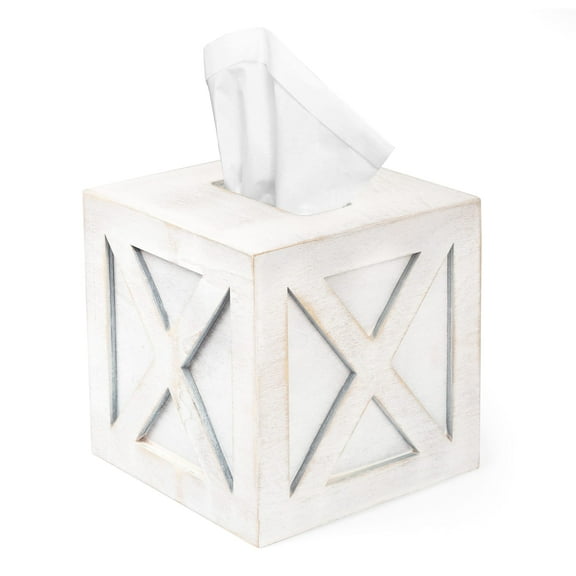 Ilyapa Wood Tissue Box Cover Farmhouse X Patterned- Rustic Farmhouse Black Wood Tissue Holder