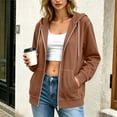 thumbnail image 2 of Kezqiaxn Womens Sweatshirt Fashion Long Sleeve Drawstring Lightweight Casual Sweatshirts with Pockets Zip up Hoodie Coffee M, 2 of 9