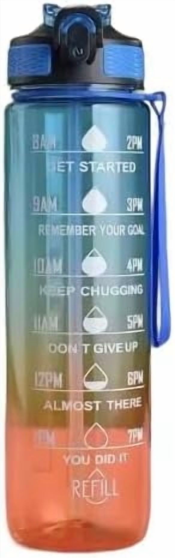Arctic Ember 32 oz Motivational Water Bottle with Time Markers, Leakproof Lid, Gradient Design, Blue