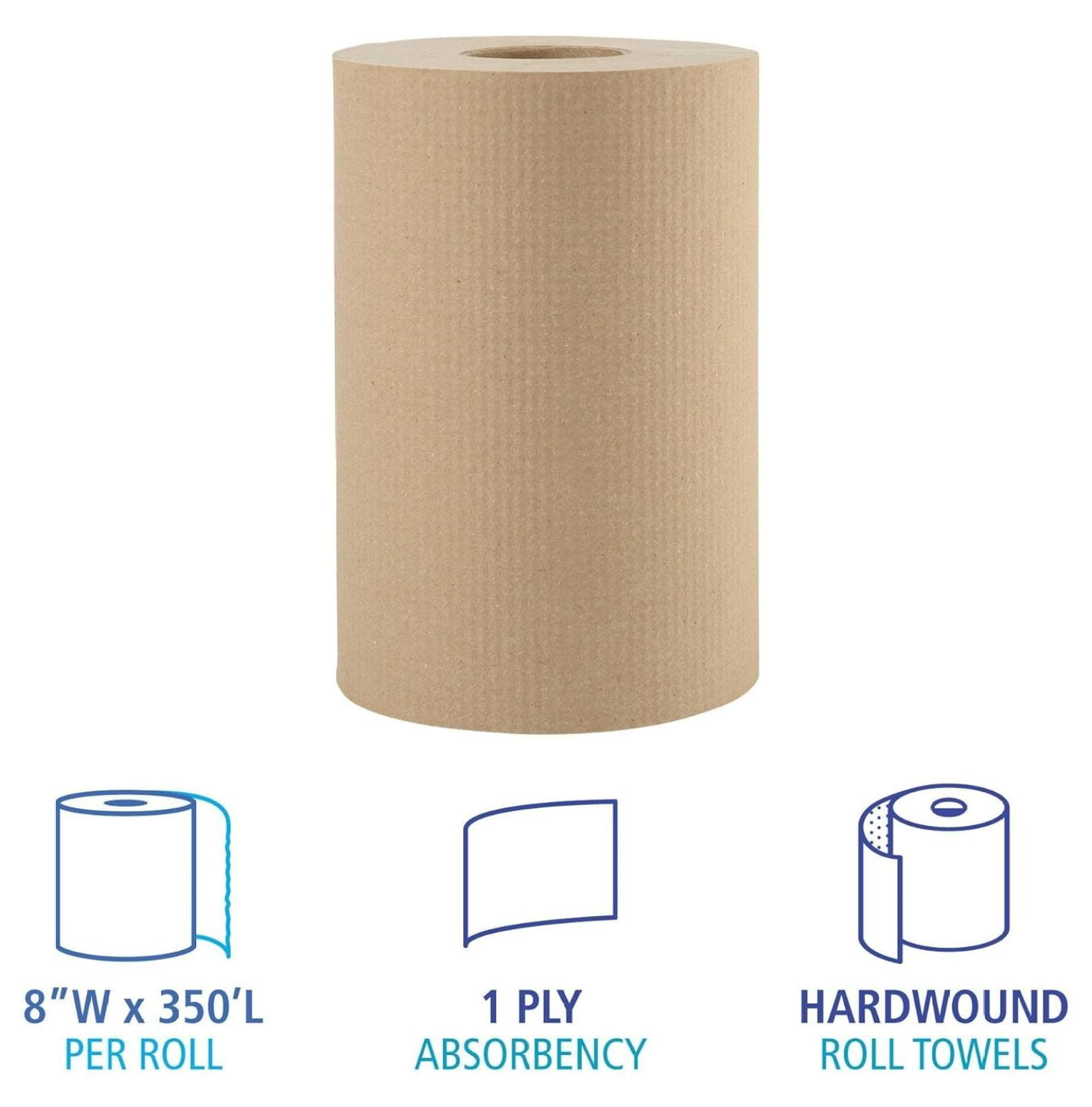 B6252 8 in. x 350 ft. 1-Ply Hardwound Paper Towels - Natural (12/Carton) 8 inches Brown