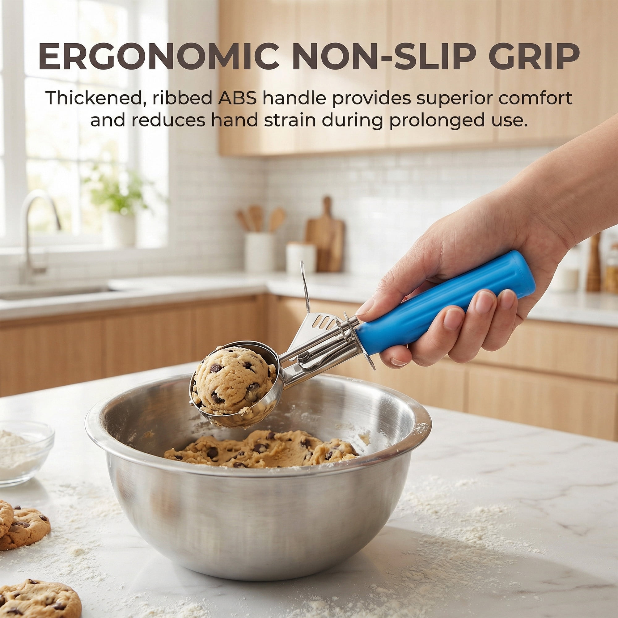 Unique Bargains Stainless Steel Ice Cream Scoop Blue 8.5in