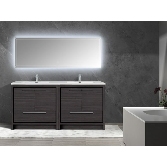 Alma Allier 72 inch Dark Grey Oak Vanity With White Sink