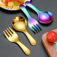 thumbnail image 1 of YAOMOBB Baby Spoon Fork Set Stainless Steel Baby Spoon Fork Set Short Handle Mirror Polished Mini Ice Cream Dessert Tea Soup Spoon Fork Set Kitchen 2Pcs Set, 1 of 7
